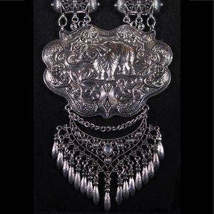 Silver Ethnic Sweater necklace